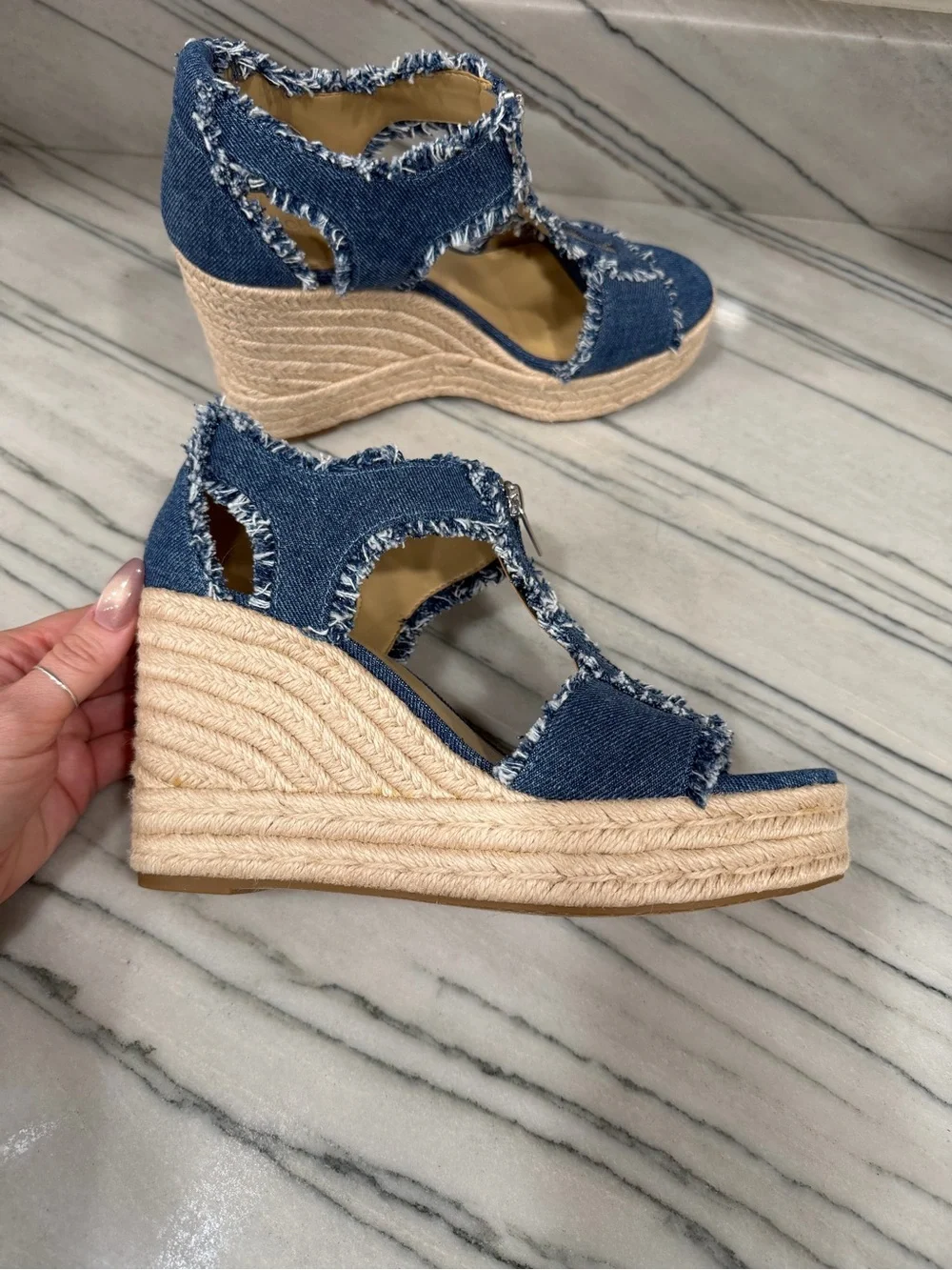 Michael Kors denim heeled wedges 8